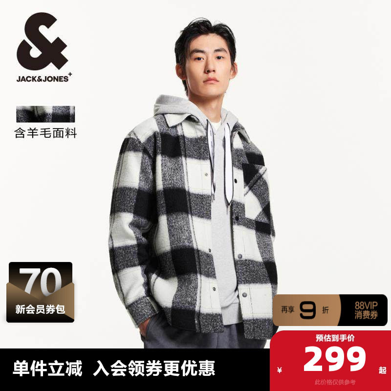 杰克琼斯格纹毛呢外套男秋季新款时尚休闲宽松含羊毛夹克上衣男装,男装,毛呢大衣,淘宝优惠券,粉丝福利购,淘宝优惠卷