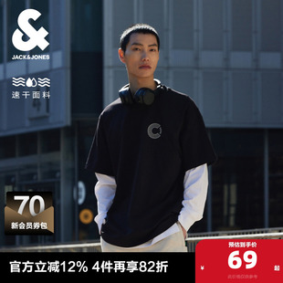 男士 上衣山系字母宽松纯棉短袖 短袖 打底衫 T恤男款 杰克琼斯男装