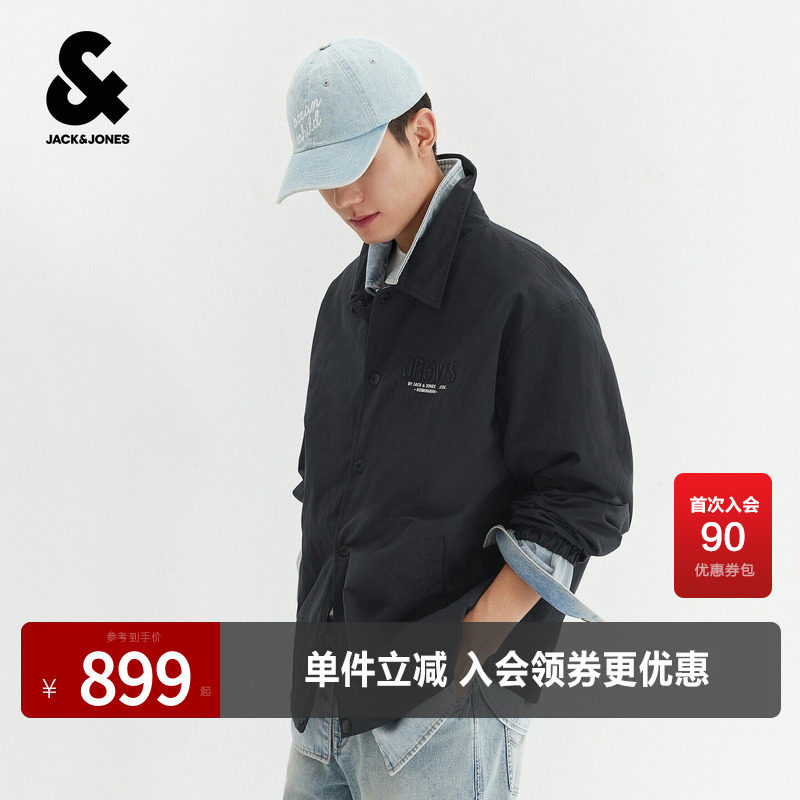 杰克琼斯男装夹克外套百搭舒适潮流工装风印花可拆卸帽翻领微宽松