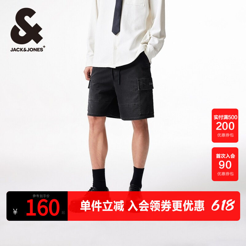 杰克琼斯男装牛仔裤子夏季新品男士舒适弹力休闲工装风牛仔短裤