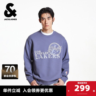 潮流 圆领卫衣NBA联名湖人队字母刺绣图案时尚 杰克琼斯秋季 男装