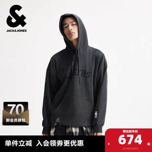 杰克琼斯NBA联名款洛杉矶队男装春季连帽抽绳字母宽松休闲卫衣