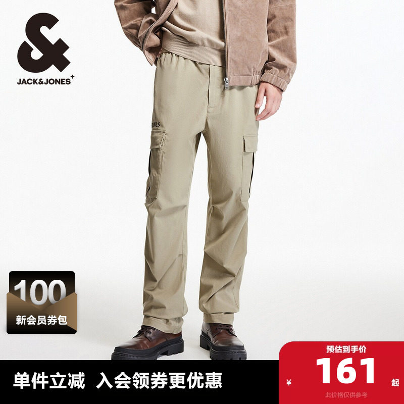 杰克琼斯男装春秋季宽松天丝休闲裤子直筒工装伞兵裤刺绣长裤