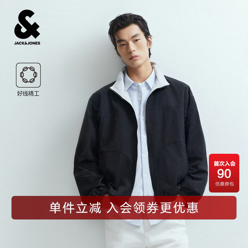 杰克琼斯秋季男装立领夹克时尚百搭潮流舒适通勤大众休闲皮标外套