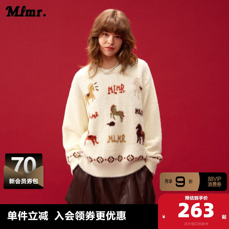 MLMR新款百搭风圆领字母动物提花时尚潮流日常毛衣针织衫男女,女装/女士精品,毛针织衫,淘宝优惠券,粉丝福利购,淘宝优惠卷
