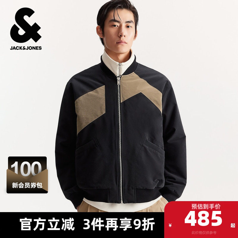 杰克琼斯男装冬季新款时尚拼色休闲保暖宽松棒球服棉衣棉服外套