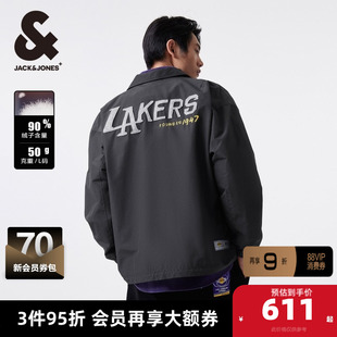 杰克琼斯outlets冬季NBA联名湖人队翻领羽绒服外套按扣门襟男装
