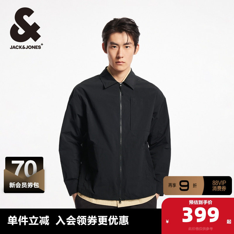 杰克琼斯奥特莱斯夹克潮流宽松翻领拉链单侧刺绣字母外套上衣男装