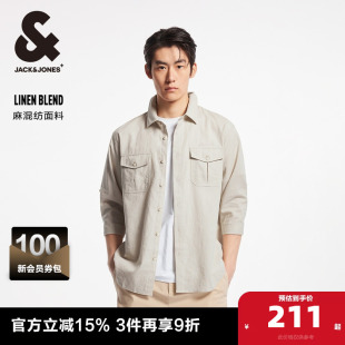 外套上衣男装 单扣门襟字母衬衫 奥莱潮休闲常规七分袖 杰克琼斯夏季