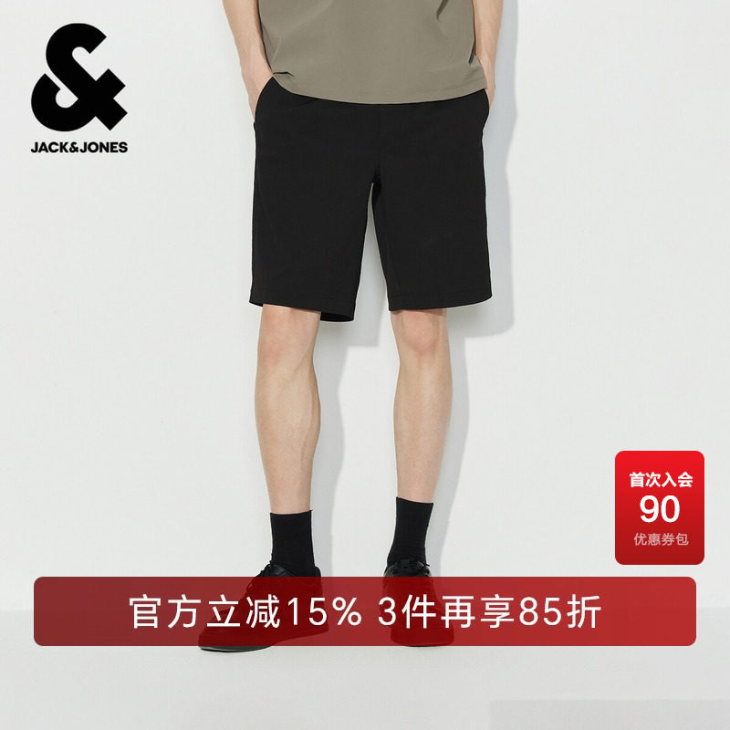 杰克琼斯男装短裤裤子百搭舒适肌理竖条纹刺绣弹力抽绳腰合体直筒