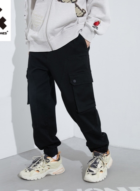 杰克琼斯男装牛仔裤子春季2025黑色工装含棉弹力合体束脚男款