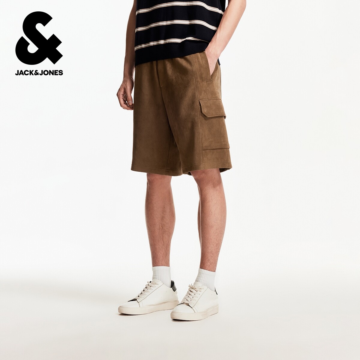 杰克琼斯夏季宽松时尚潮流松紧抽绳腰头双侧插袋贴袋短裤子男装