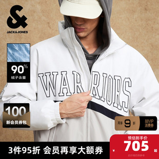 杰克琼斯NBA联名勇士队2025年新款男装冬季羽绒服立领拼色外套