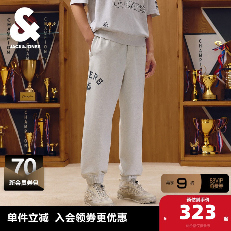 杰克琼斯奥特莱斯NBA联名男装休闲裤秋季新款植绒胶印宽松束脚裤