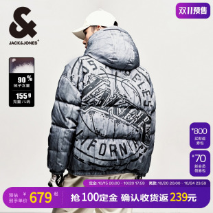 杰克琼斯outletsNBA联名湖人队宽松LOGO刺绣装 饰连帽羽绒服男装