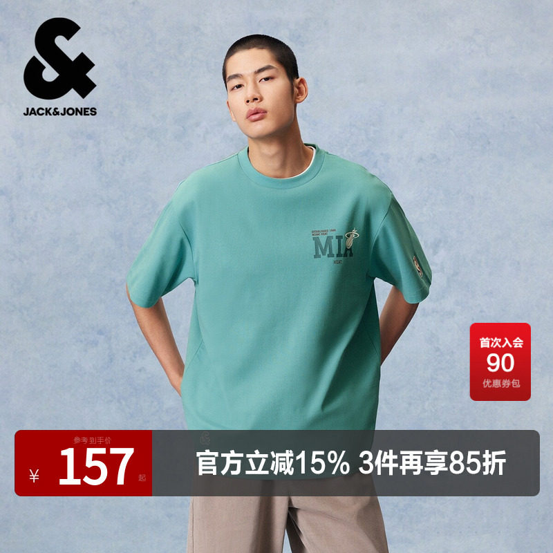 【舒适清爽】杰克琼斯男装短袖T恤NBA联名热火队柔软舒适百搭宽松