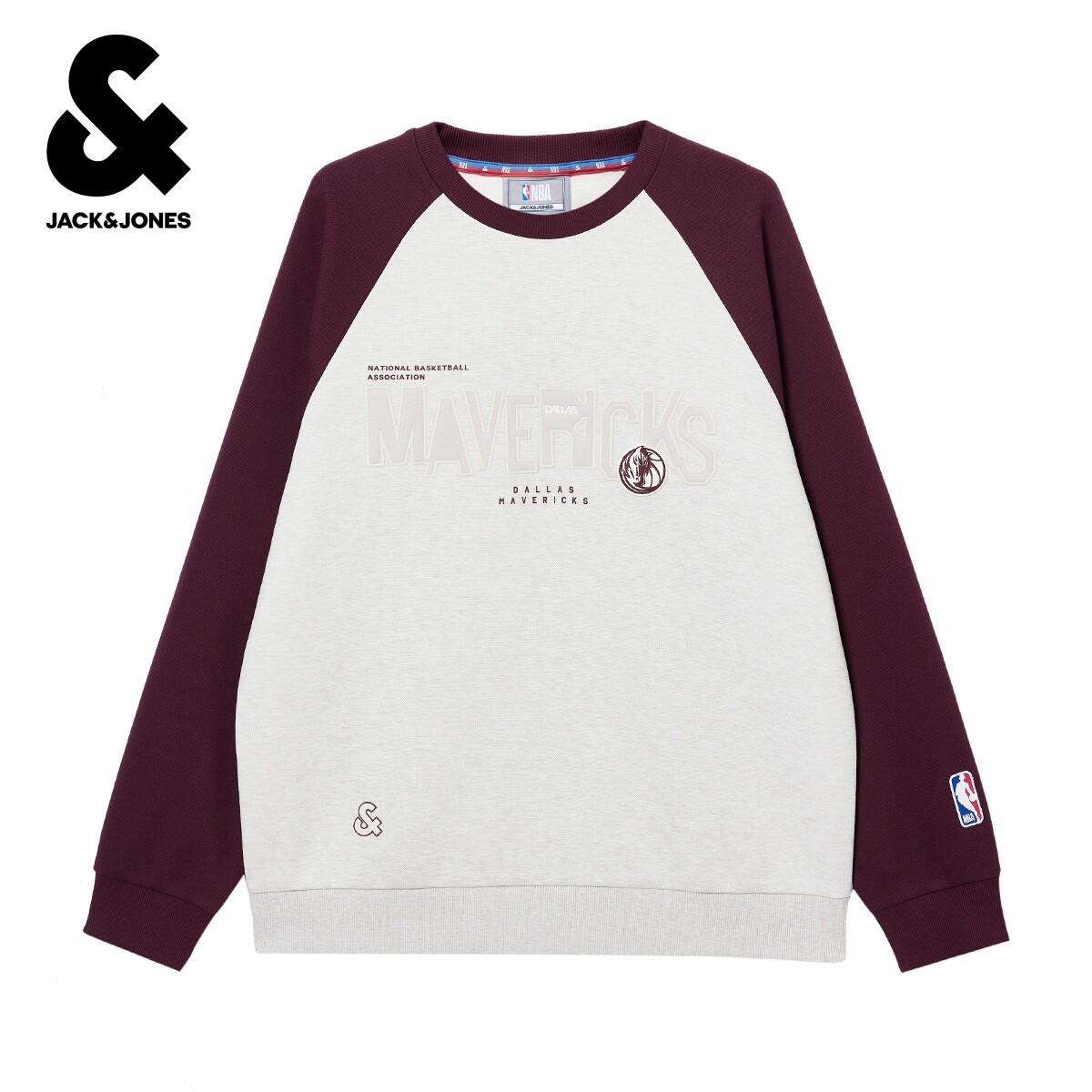 杰克琼斯男装春秋季新款NBA联名插肩袖圆领运动风卫衣男装长袖