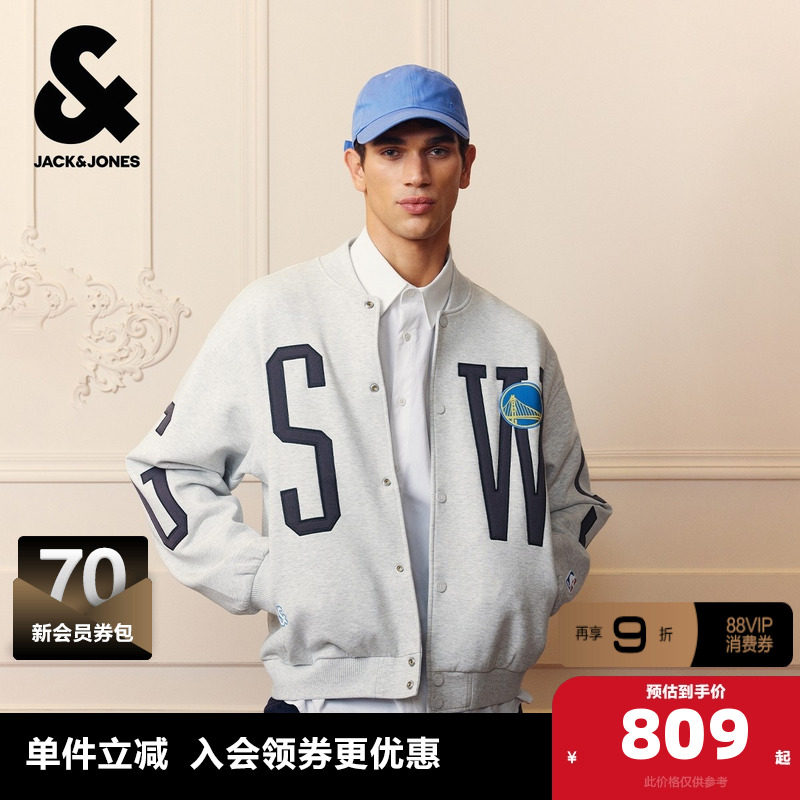 杰克琼斯NBA联名金州勇士球队男装夹克春季时尚潮宽松棒球领外套,男装,夹克,淘宝优惠券,粉丝福利购,淘宝优惠卷