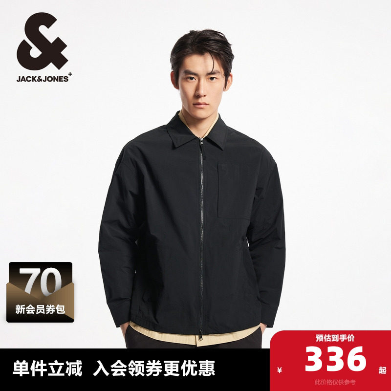 杰克琼斯奥特莱斯夹克潮流宽松翻领拉链单侧刺绣字母外套上衣男装