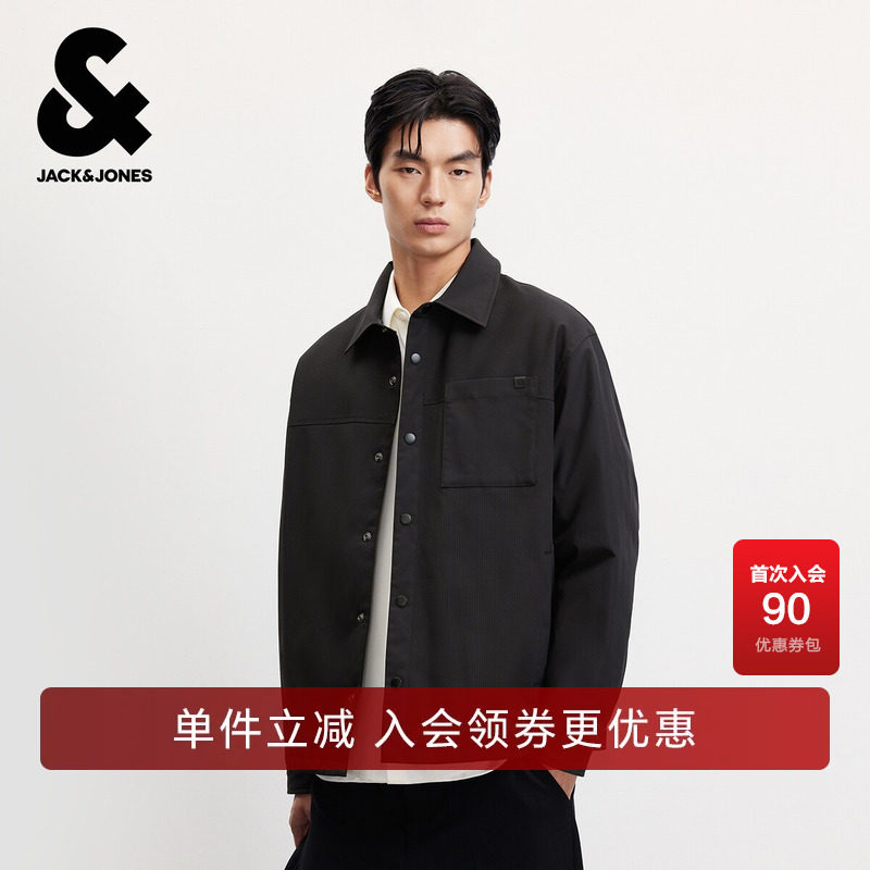 杰克琼斯秋冬男装羽绒服加厚保暖外套常规宽松短翻领摁扣休闲上衣