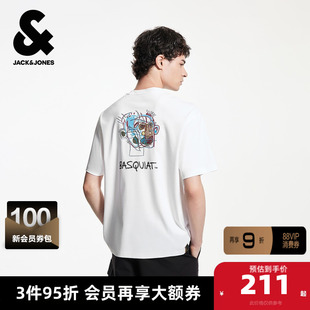 杰克琼斯男装夏季新款T恤BSQ联名舒适纯棉宽松精致刺绣短袖上衣