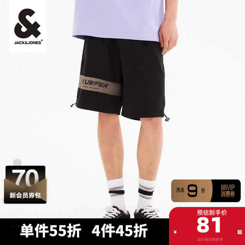 杰克琼斯outlets春季款短裤趣味印花休闲裤子运动风五分裤子男