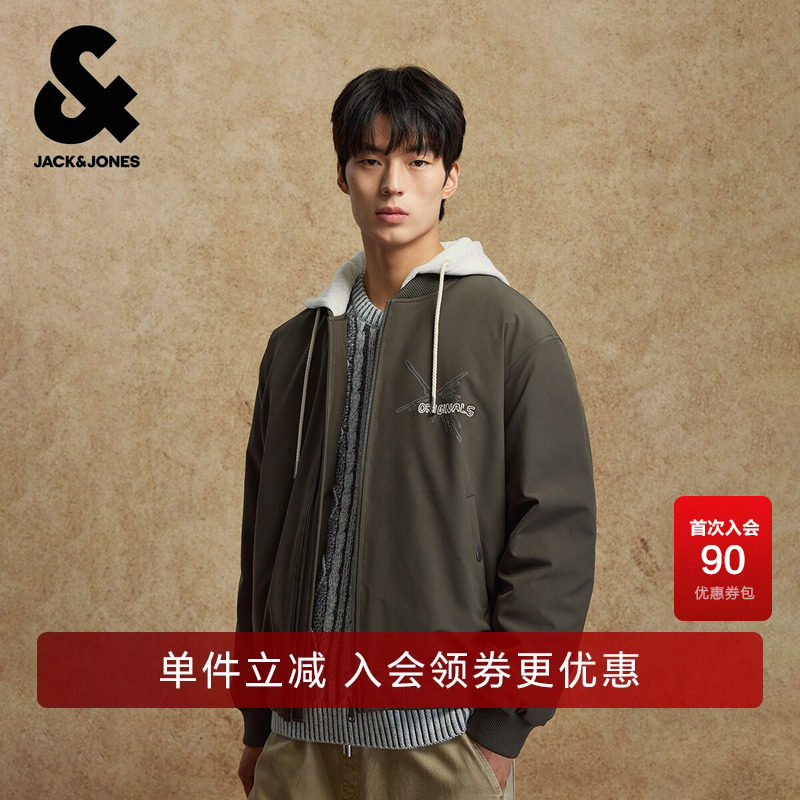 杰克琼斯奥特莱斯男生2025年冬季新款羽绒服连帽假两件长袖外套