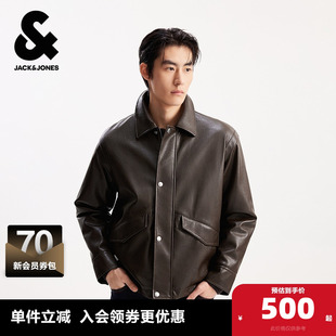 百搭外套 翻领舒适长袖 杰克琼斯男生秋季 质感皮衣棉服2025年新款