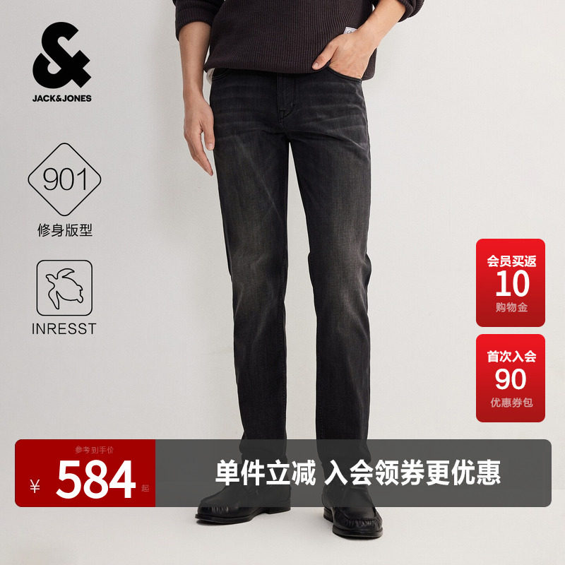 【环保牛仔】杰克琼斯奥特莱斯秋季男装牛仔裤略修身潮流长裤裤子