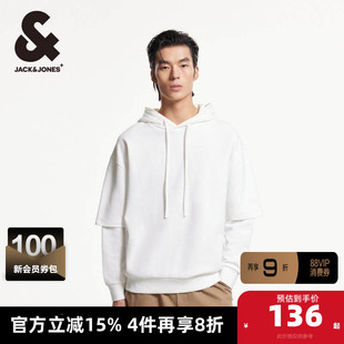 杰克琼斯春季新款潮时尚舒适纯色假两件抽绳连帽亲肤卫衣男款男装