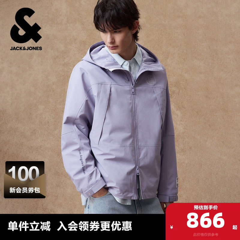 杰克琼斯NBA联名湖人队男装夹克春季新款胶印宽松连帽外套上衣