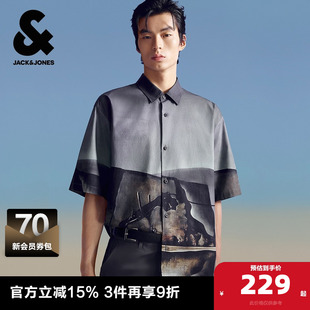 男装 衬衫 夏季 印花宽松休闲短袖 领新款 杰克琼斯奥特莱斯DALI联名款