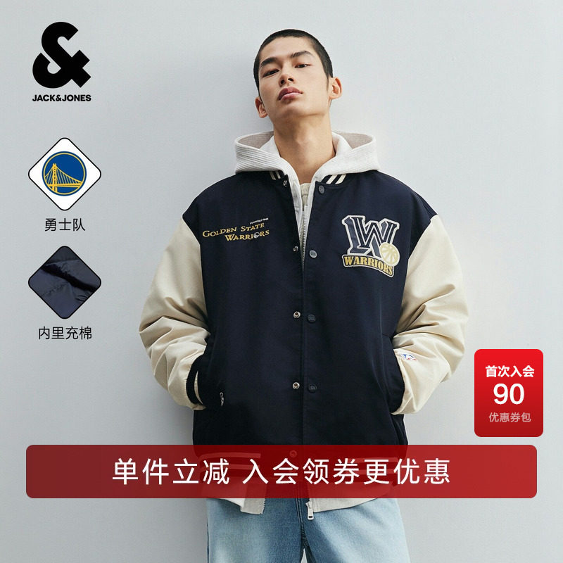 杰克琼斯NBA勇士队奥莱男装棉服棒球服潮时尚休闲百搭通勤外套