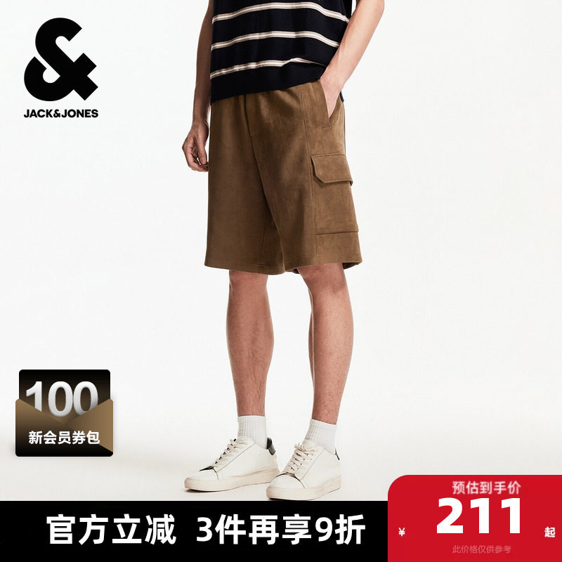 杰克琼斯夏季宽松时尚潮流松紧抽绳腰头双侧插袋贴袋短裤子男装