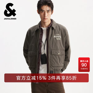 杰克琼斯春秋季男装棉服棉衣时尚潮流略宽松尖领字母装饰保暖外套