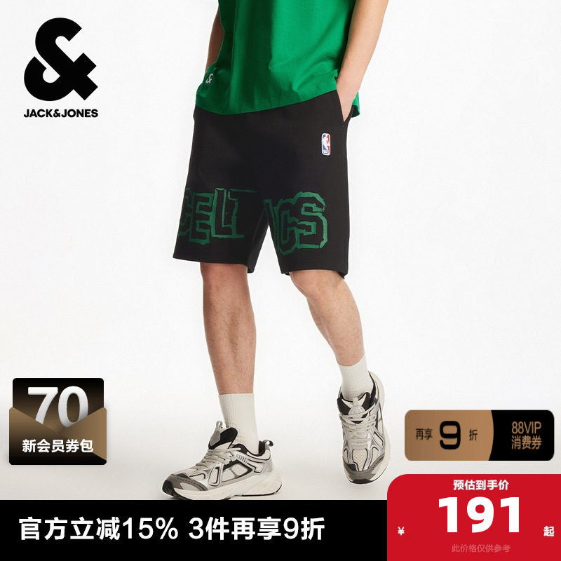 杰克琼斯NBA联名款男装字母印花松紧弹力抽绳日常休闲百搭短裤子,男装,休闲裤,淘宝优惠券,粉丝福利购,淘宝优惠卷