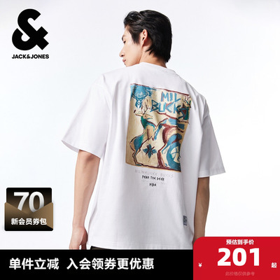 杰克琼斯男装NBA联名款夏季舒适运动OVERSIZED男士短袖男款T恤
