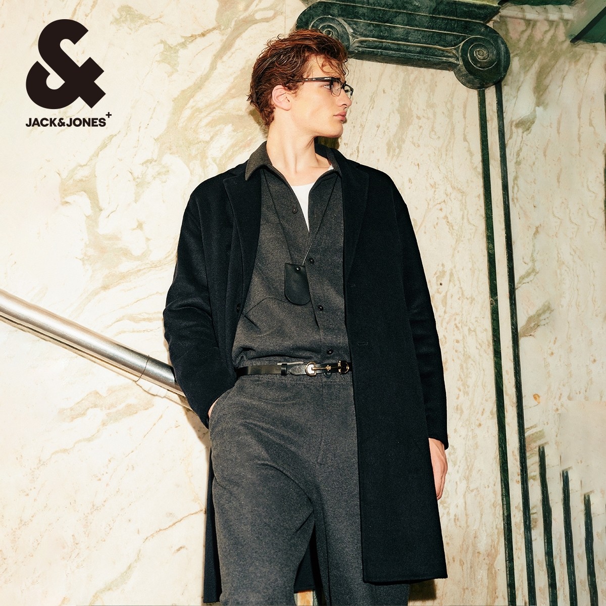 杰克琼斯2024年秋季毛呢大衣男含羊毛休闲商务中长夹克上衣男装