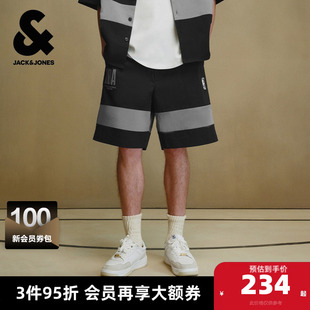杰克琼斯夏季男装松紧腰头撞色拼接设计字母胶印贴袋男士短裤子