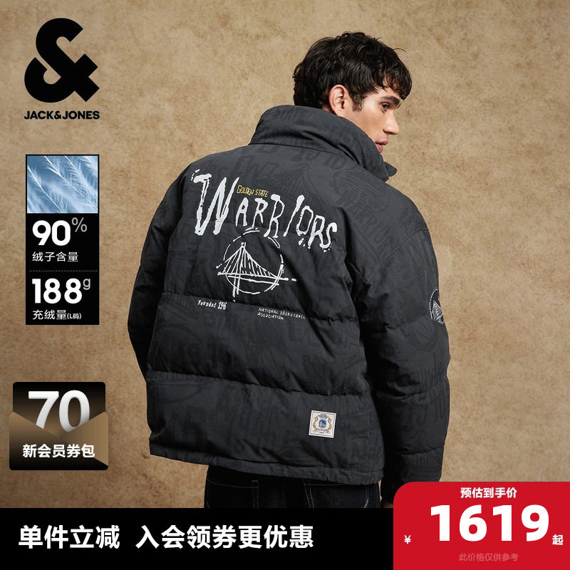 杰克琼斯奥特莱NBA联名勇士队男羽绒服春季满印宽松立领保暖外套,男装,羽绒服,淘宝优惠券,粉丝福利购,淘宝优惠卷