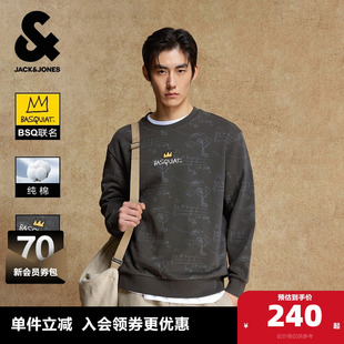 杰克琼斯奥特莱斯BSQ联名秋季 卫衣满印宽松纯棉圆领上衣 男装