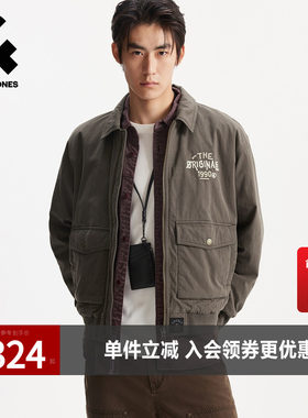 杰克琼斯春秋季男装棉服棉衣时尚潮流略宽松尖领字母装饰保暖外套