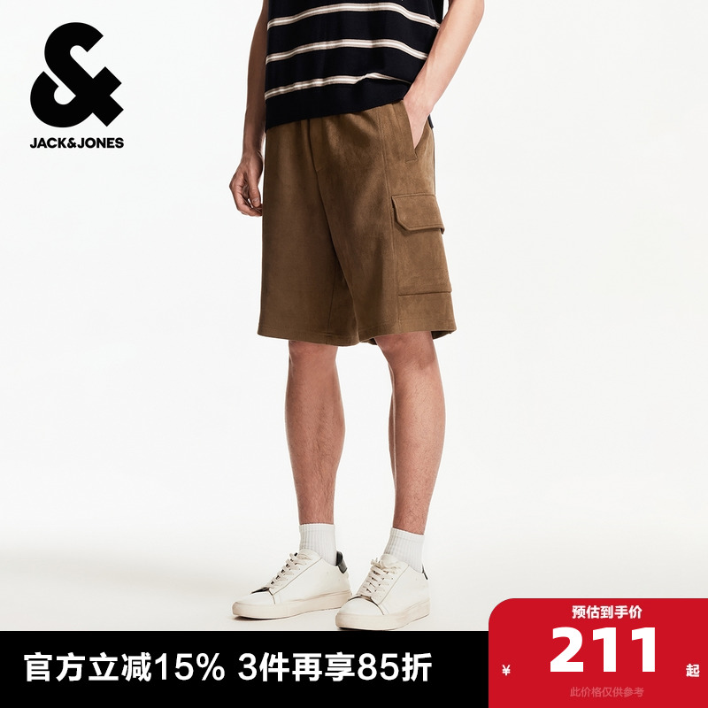 杰克琼斯夏季宽松时尚潮流松紧抽绳腰头双侧插袋贴袋短裤子男装