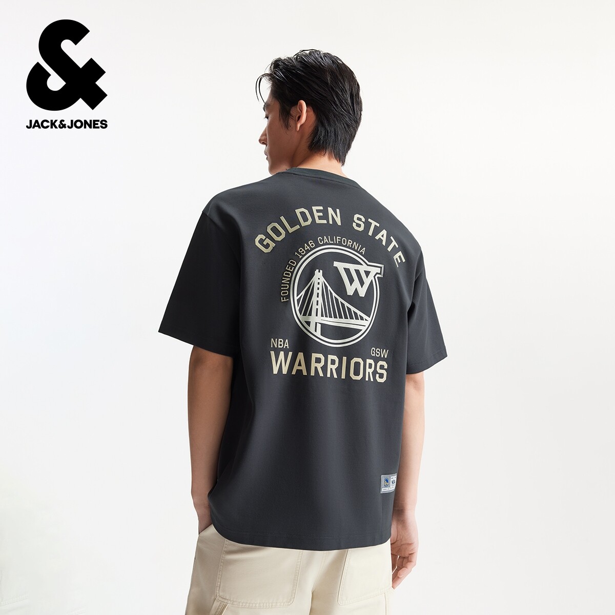 杰克琼斯男装夏季新款T恤NBA联名金州勇士队运动风百搭圆领短袖