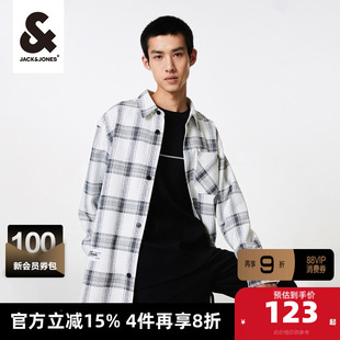 杰克琼斯春秋男士商务休闲舒适宽松经典黑白格子衬衫外套上衣男装