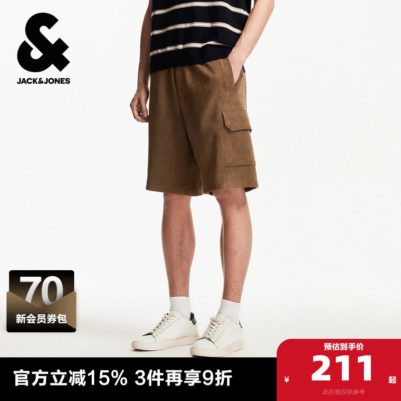 杰克琼斯夏季宽松时尚潮流松紧抽绳腰头双侧插袋贴袋短裤子男装