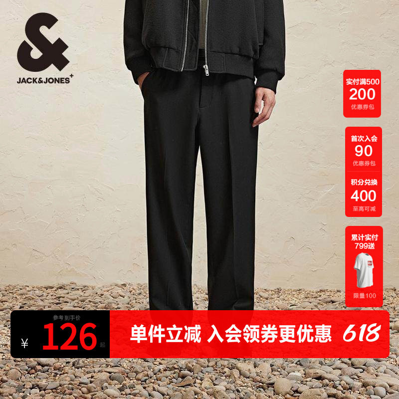 杰克琼斯春秋季纯色宽松静奢风休闲裤长裤男裤子字母刺绣男装