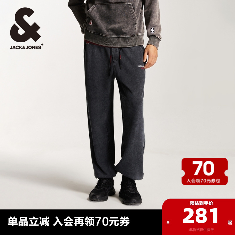 杰克琼斯outlets春季新款NBA联名刺绣贴布舒适束脚休闲裤男裤男装