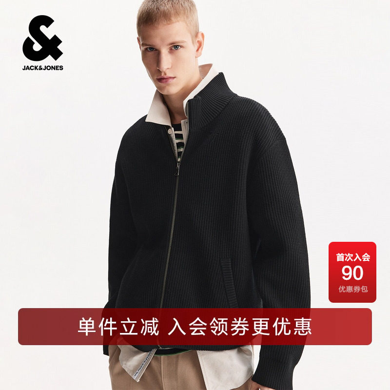 杰克琼斯秋冬男装毛衣针织衫新款半高领毛巾绣休闲通勤226425006