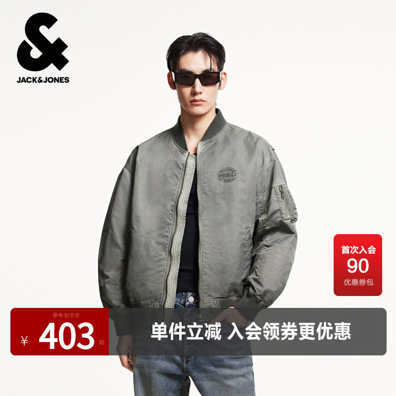 杰克琼斯男装夹克春秋季时尚宽松时尚字母印花做旧棒球领外套上衣